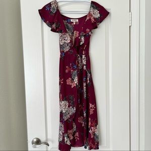 Floral wrap side tie midi dress S